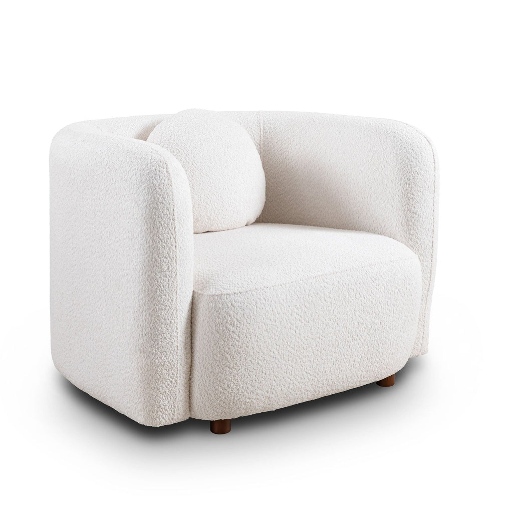 Japandi Style Accent Square Chair with Solid Wood Legs - Beige or White