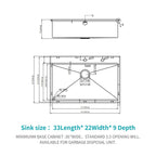 33" Drop In Kitchen Sink with Ledge Workstation - Gunmetal Black