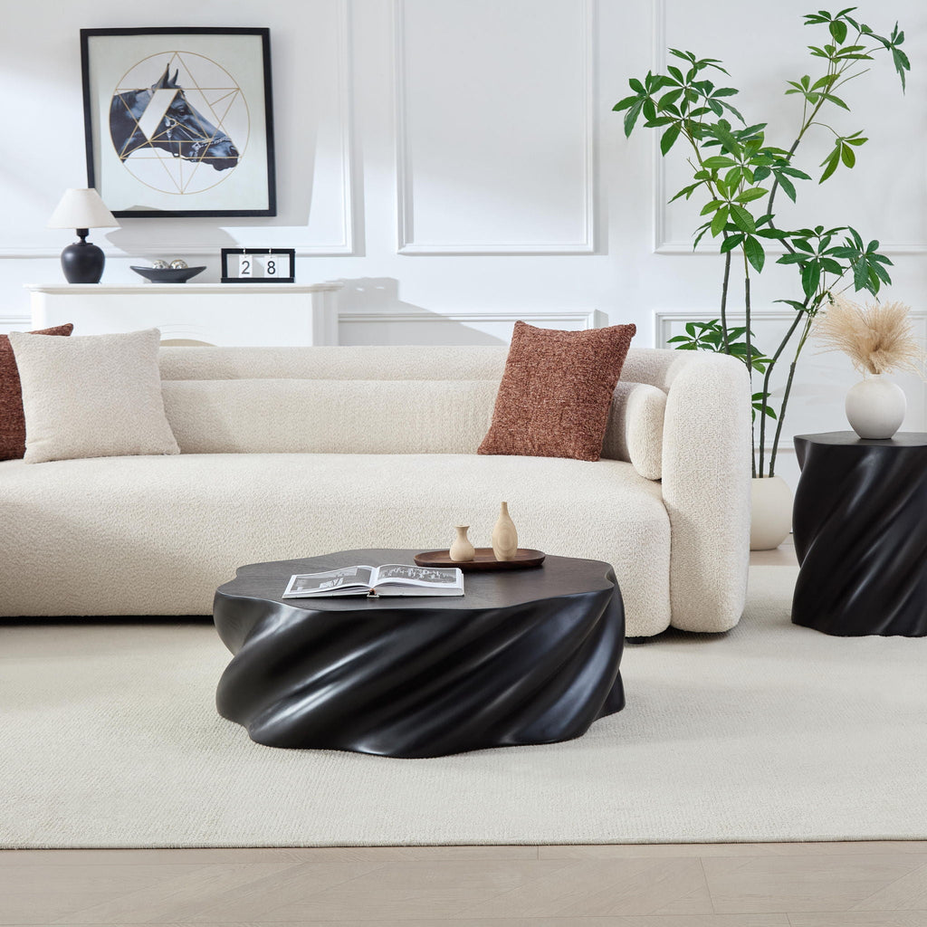 Modern Petal Shape Side Table with Sculptural Base - Black