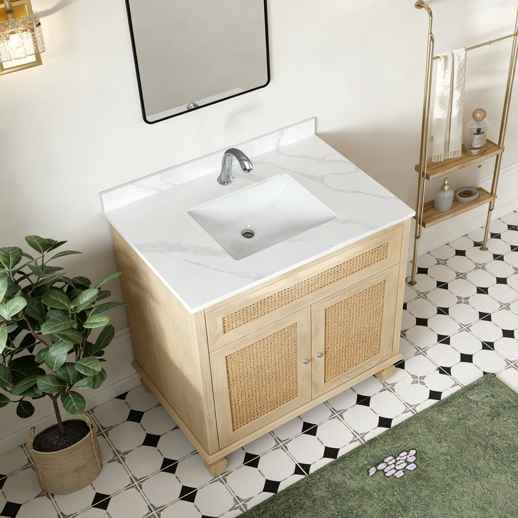 37-Inch Quartz Bathroom Vanity Top with Undermount Single Bowl - White