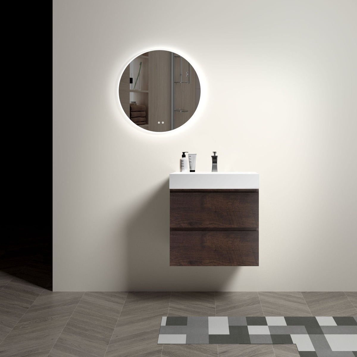 Alice Wall-Mounted Bathroom Vanity with Integrated Sink - Black or White