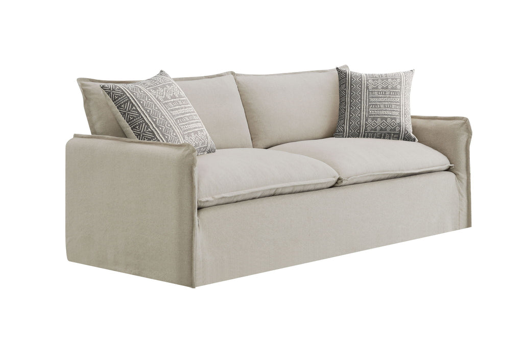 Pattern Linen Sofa with Feather Down Cushions - Beige
