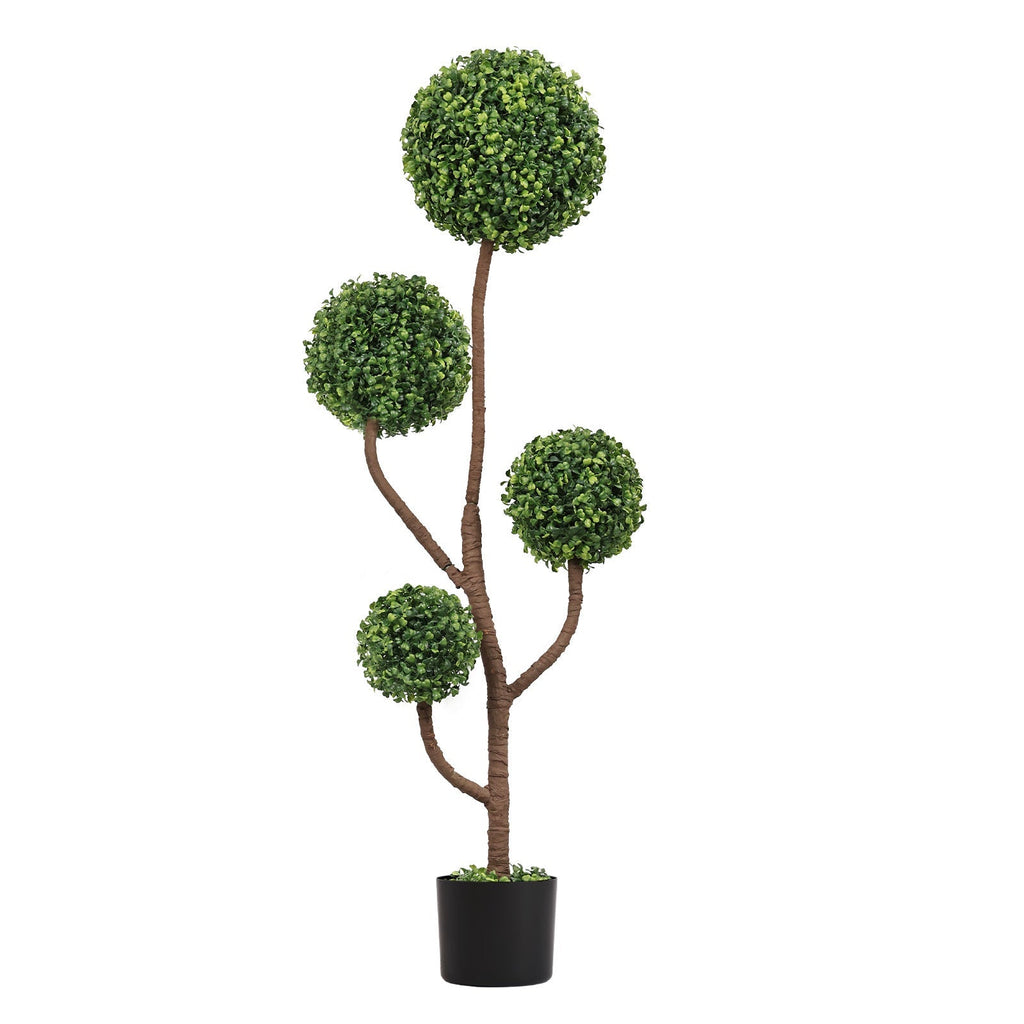 4ft Tall Artificial Boxwood Topiary Tree with Sturdy Planter - Green