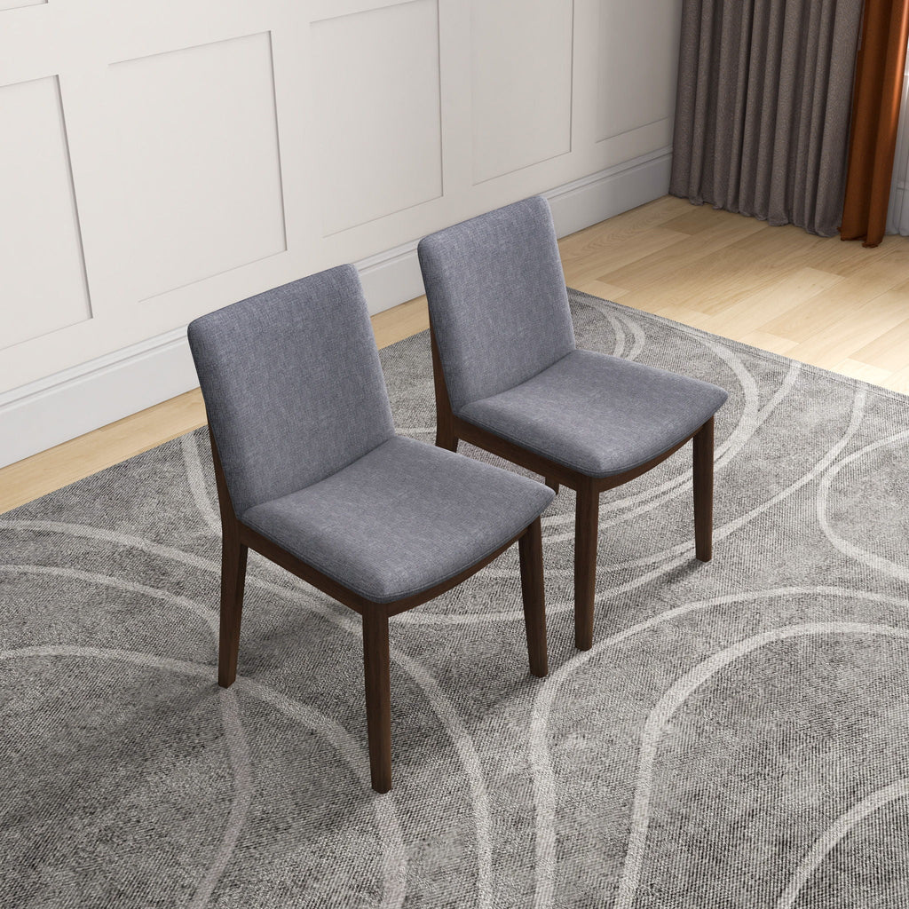 Mid-Century Modern Solid Wood Dining Chair Set with Fabric Upholstery - Multiple Colors