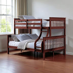 Twin Over Full Bunk Bed with Secure Ladder and Slat System - Dark Red or Gray