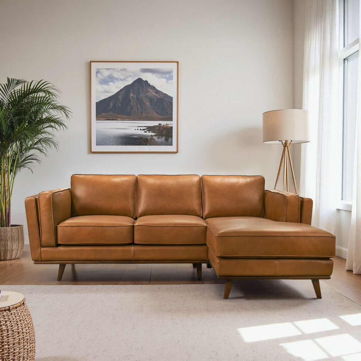Light Brown Sectional Sofa with Removable Cushions - Left or Right Arm Facing