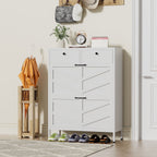 White Steel Shoe Cabinet with Flip Drawers - Adjustable Dividers