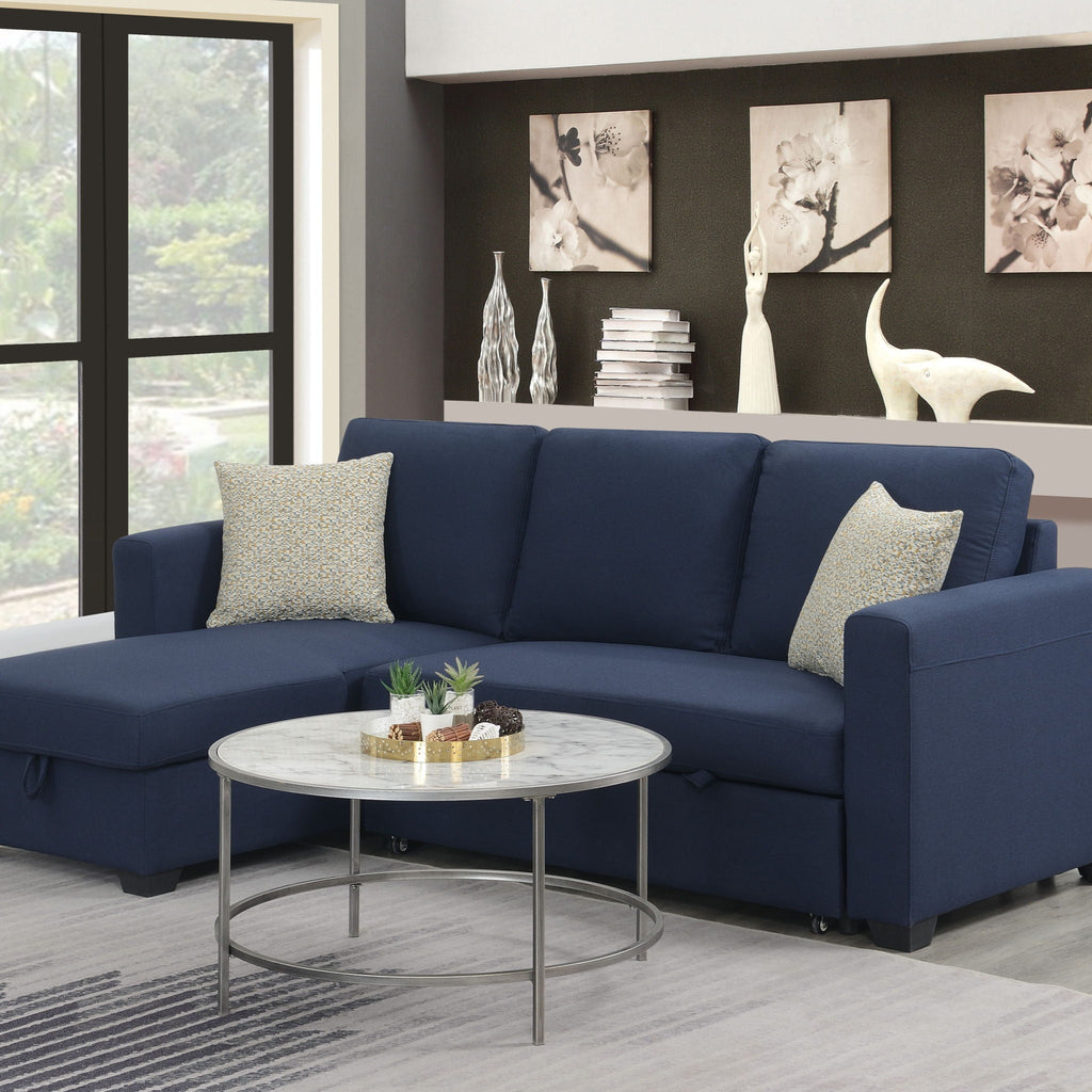 Reversible Sleeper Sectional with Pop Up Bed and Hidden Storage Chaise - Navy