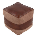 Industrial Pouf Ottoman with Side Handles - Light Brown, Dark Brown, Dark Gray
