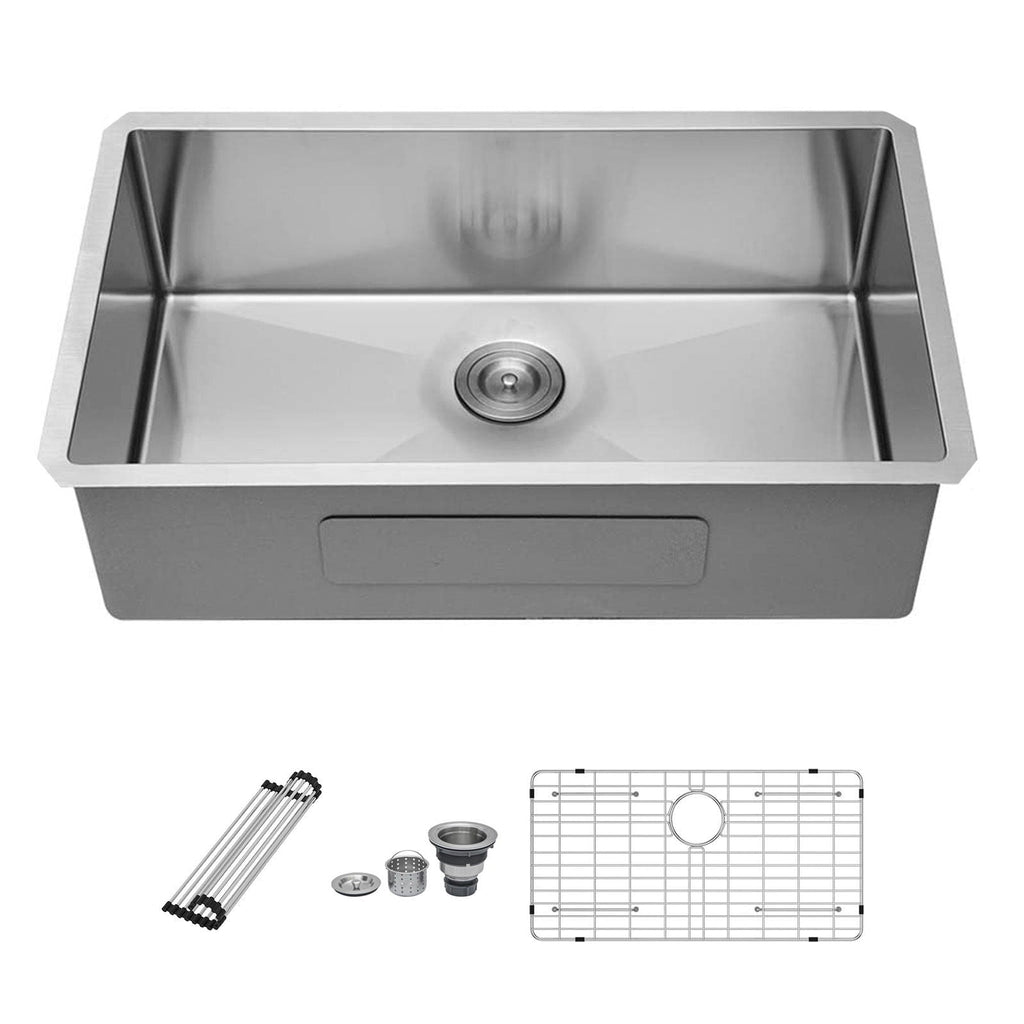 Gray Undermount Steel Kitchen Sink with Deep Single Bowl Basin
