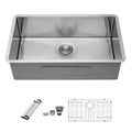 Gray Undermount Steel Kitchen Sink with Deep Single Bowl Basin