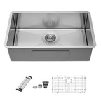 Gray Undermount Steel Kitchen Sink with Deep Single Bowl Basin
