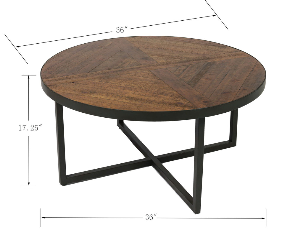 Round Solid Wood Coffee Table with Easy Assembly - Light Brown