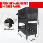 3-Tier DIY Detachable Utility Cart with Steel Pegboard and Wheels
