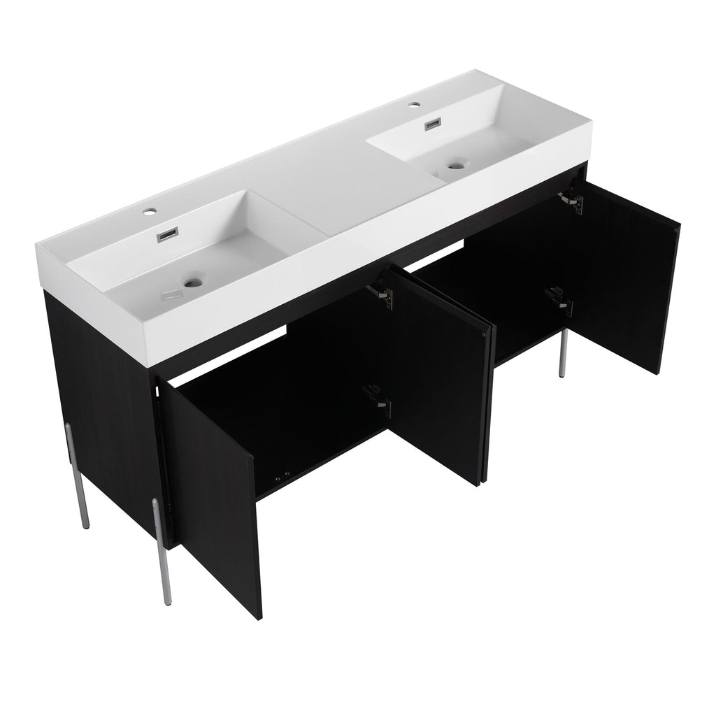 Freestanding Bathroom Vanity With Resin Sink And Storage Cabinet