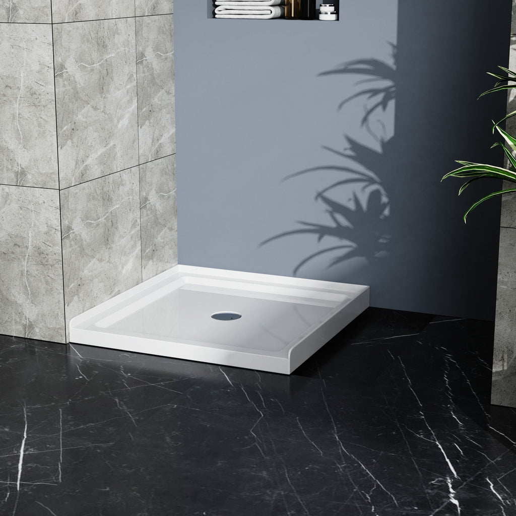 Centered Drain Shower Pan with 3-Side Tile Flanges - White