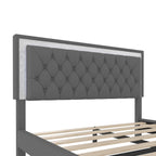 Queen Upholstered Platform Bed with LED Lights - 3-Piece Set, Gray