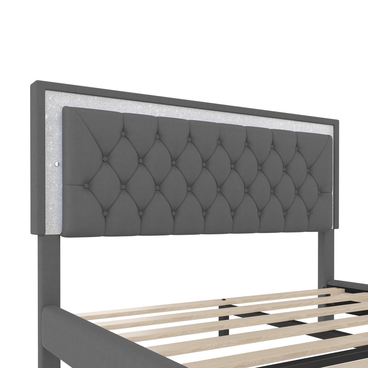 Queen Upholstered Platform Bed with LED Lights - 3-Piece Set, Gray