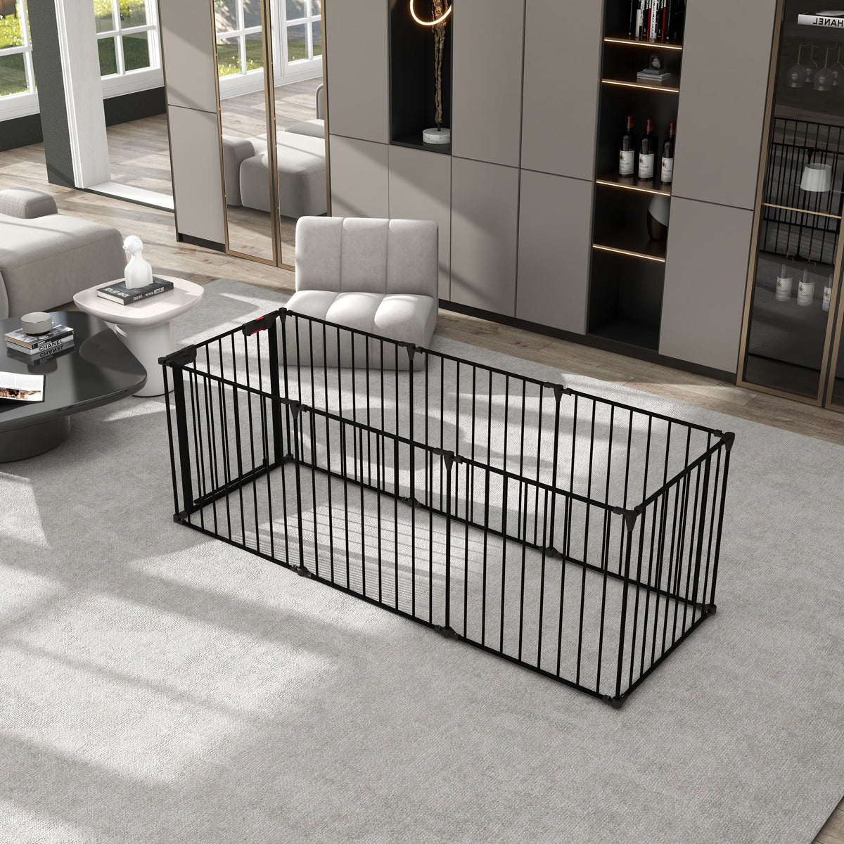 Adjustable Metal Safety Gate Play Yard with Pivoting Panels - Black