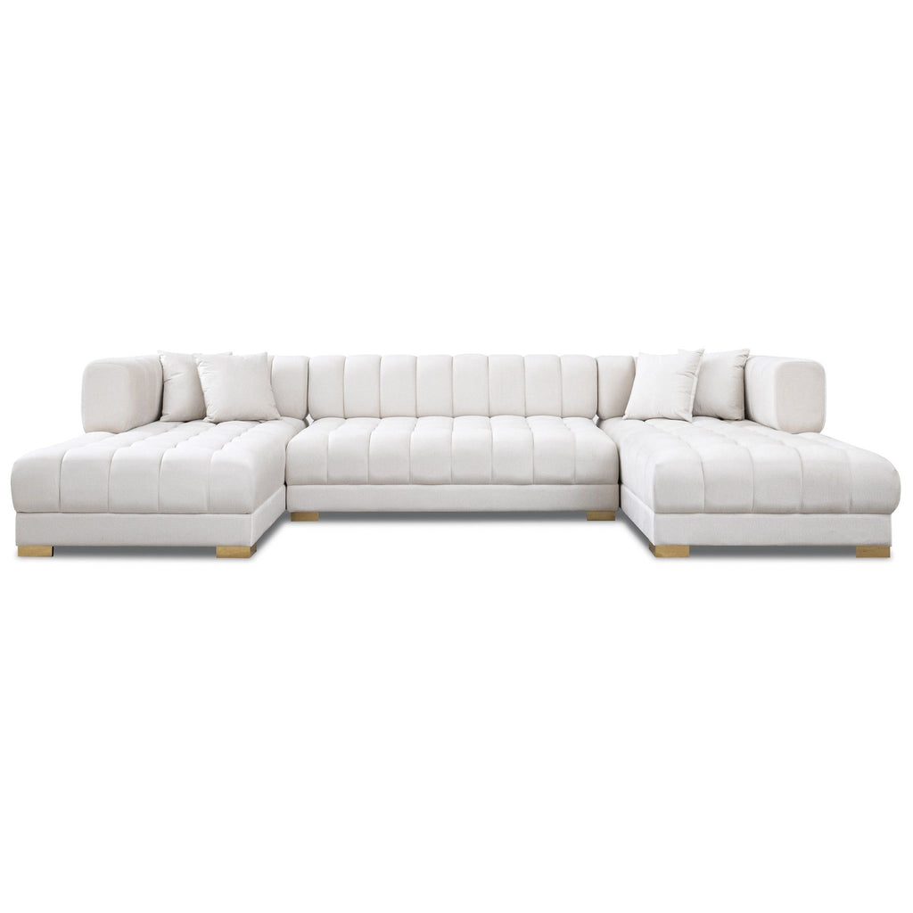 U Shape Corner Sofa with Solid Wood Frame and Plush Cushions - Beige