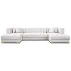 U Shape Corner Sofa with Solid Wood Frame and Plush Cushions - Beige