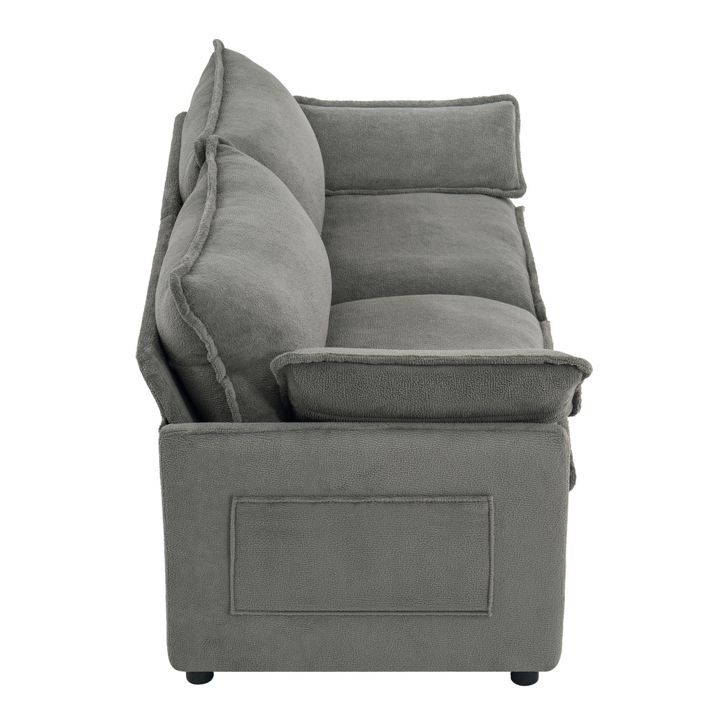 Modern Loveseat Sofa with Side Storage Pockets - Green, Beige, or Dark Gray