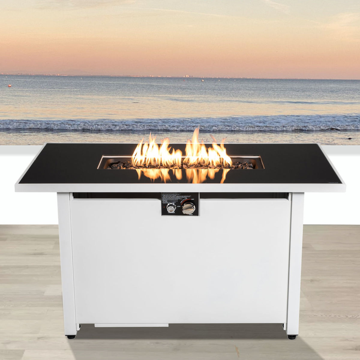 Outdoor Fire Pit Table with Lid - Steel & Stainless 50,000 BTU - White/Black