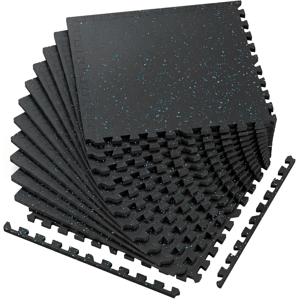 0.6 Inch Thick Interlocking Gym Floor Mats with Cushioned EVA Foam - Black White or Black+Blue