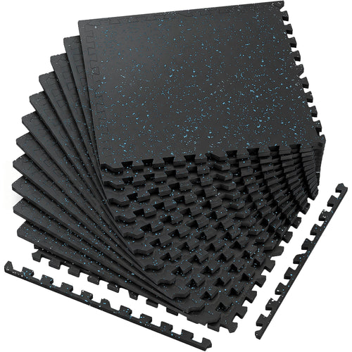 0.6 Inch Thick Interlocking Gym Floor Mats with Cushioned EVA Foam - Black White or Black+Blue