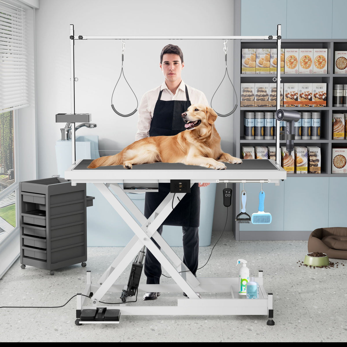 Height Adjustable Electric Pet Grooming Table with Heavy Duty Frame - Black or White