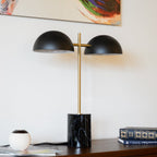 Hydro Table Lamp with Double Lamp and Marble Base - Black / Gold / Marble