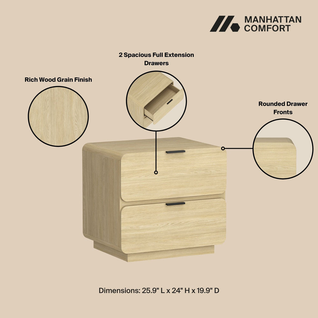 Modern Nightstand with Two Drawers - Chrystie - Black or Light Brown