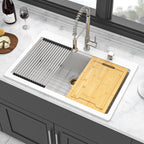 Granite Composite Quartz Kitchen Sink with Workstation - Drop In - Black or White