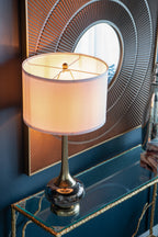 D15x29 Table Lamp with Glass Drum Shade – Aluminum Base