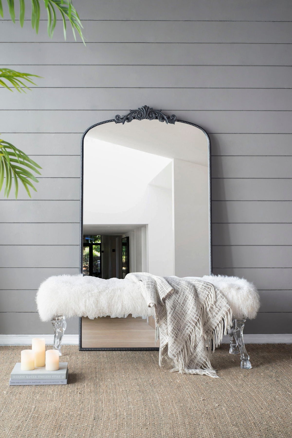 Baroque Inspired Arch Wall Mirror with Ornate Design - Gold or Black
