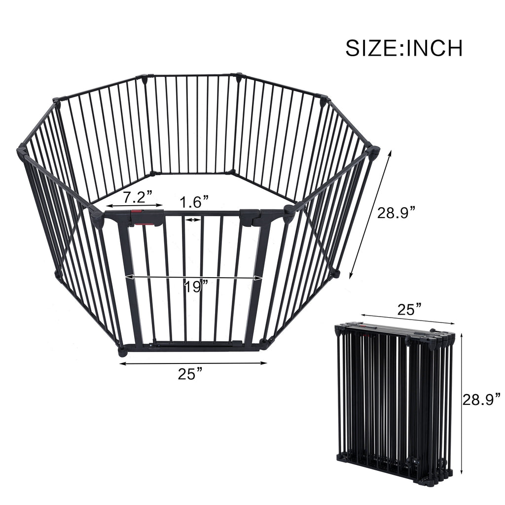 Adjustable Metal Safety Gate Play Yard with Pivoting Panels - Black
