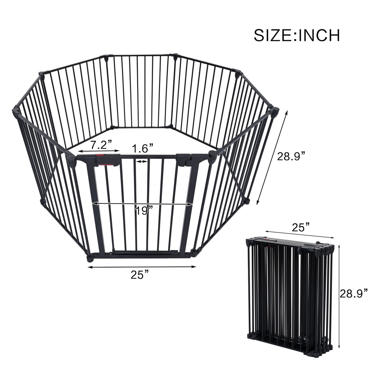 Adjustable Metal Safety Gate Play Yard with Pivoting Panels - Black