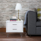 White Accent Table with Storage Drawers and Chrome Legs