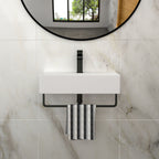 Wall Mounted Rectangular Bathroom Sink with Towel Bar - Black or Gold