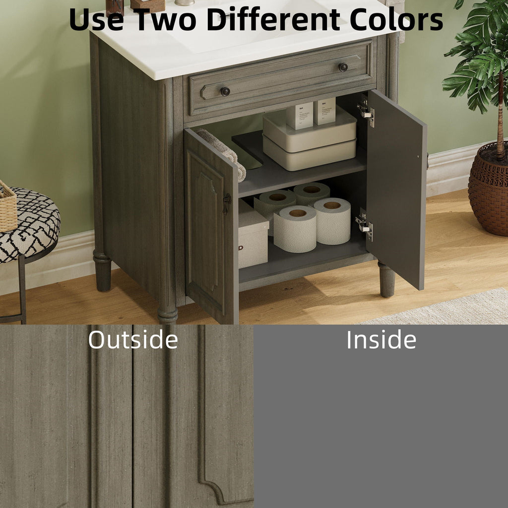 Vintage Bathroom Vanity With Sink and Soft-Close Doors - Dark Gray or White