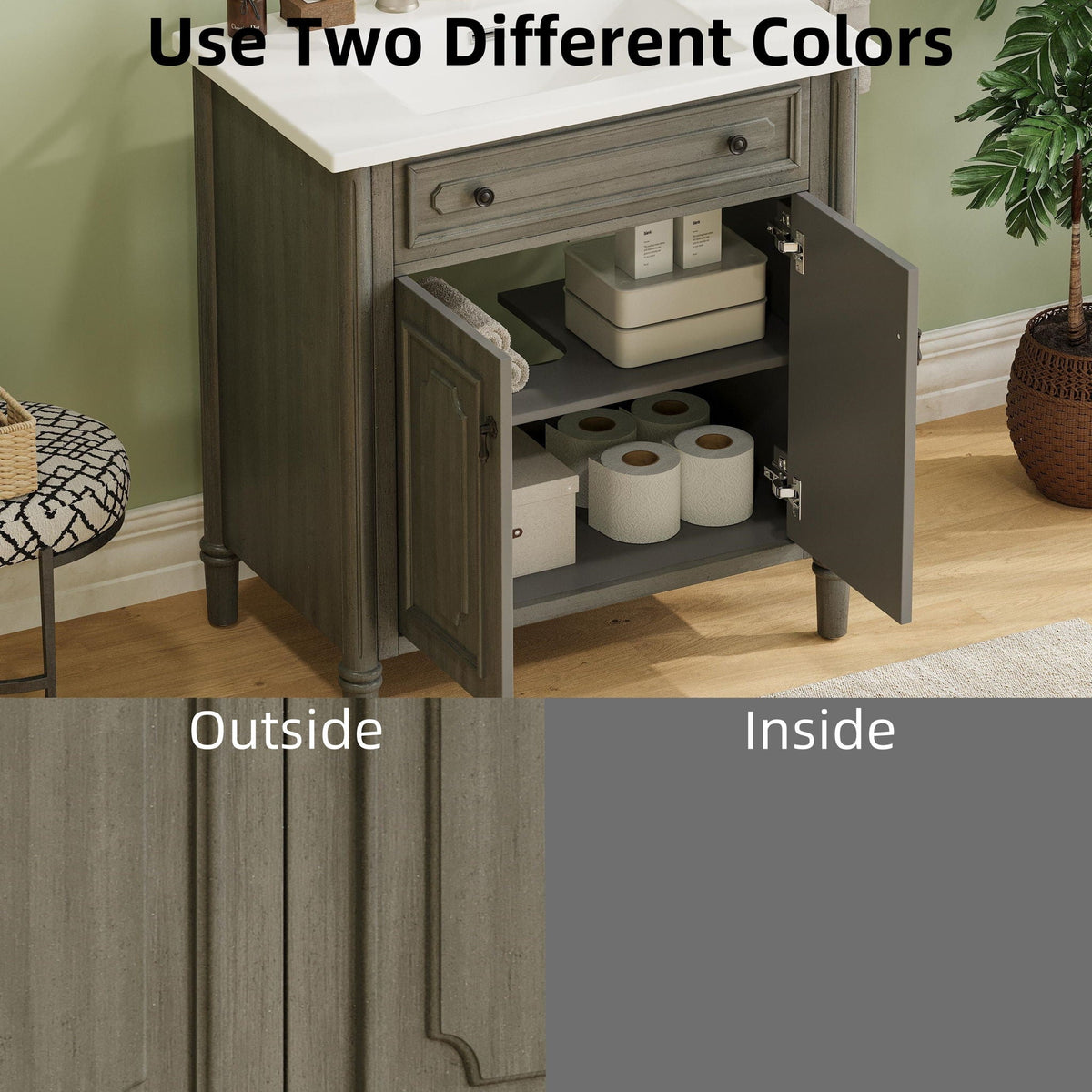 Vintage Bathroom Vanity With Sink and Soft-Close Doors - Dark Gray or White