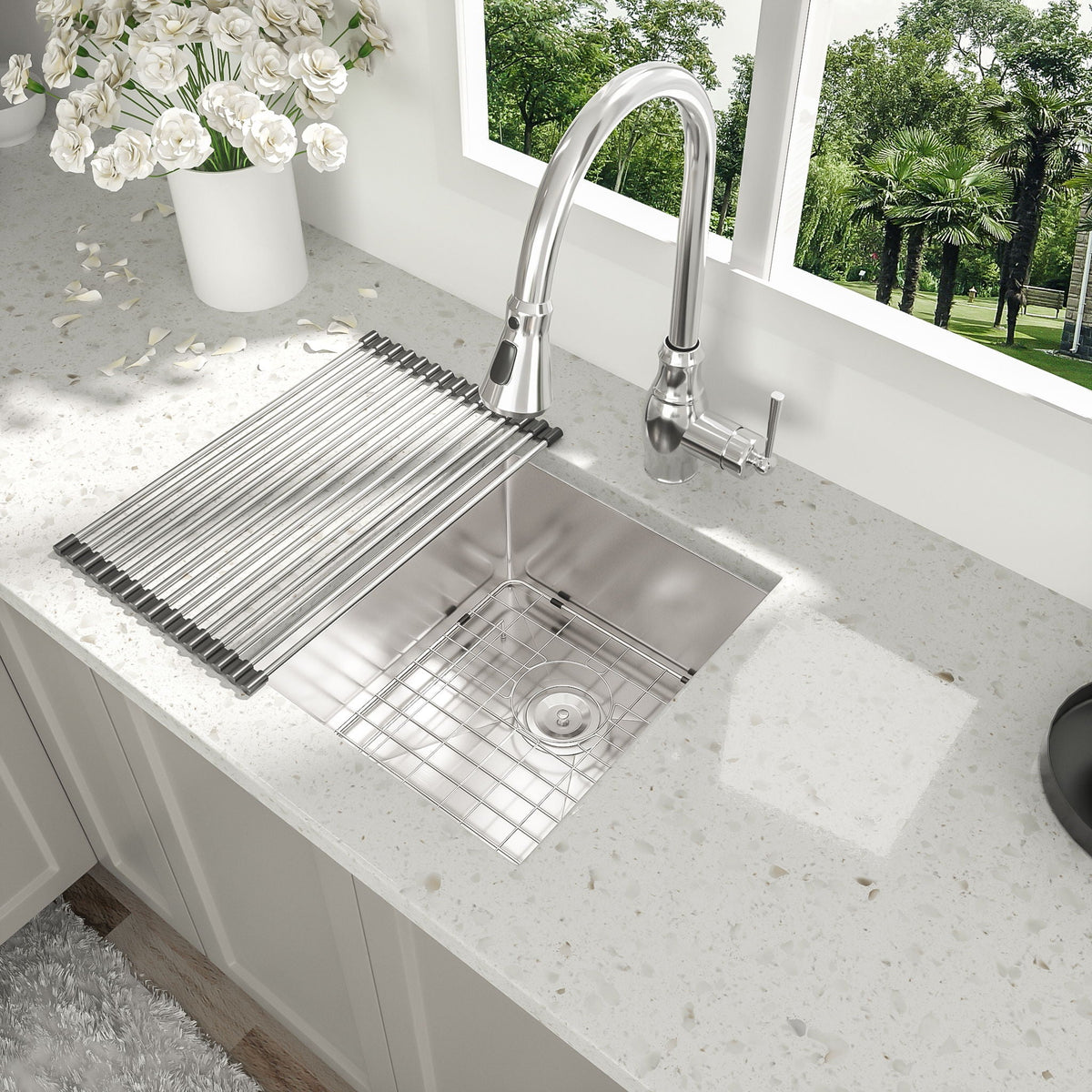 Modern Undermount Stainless Steel Kitchen Sink 16 Gauge, Deep Single Bowl - Gray