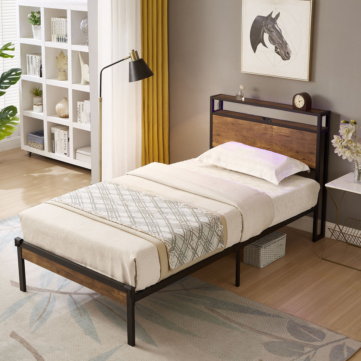 Platform Bed Frame With Wooden Headboard And Footboard