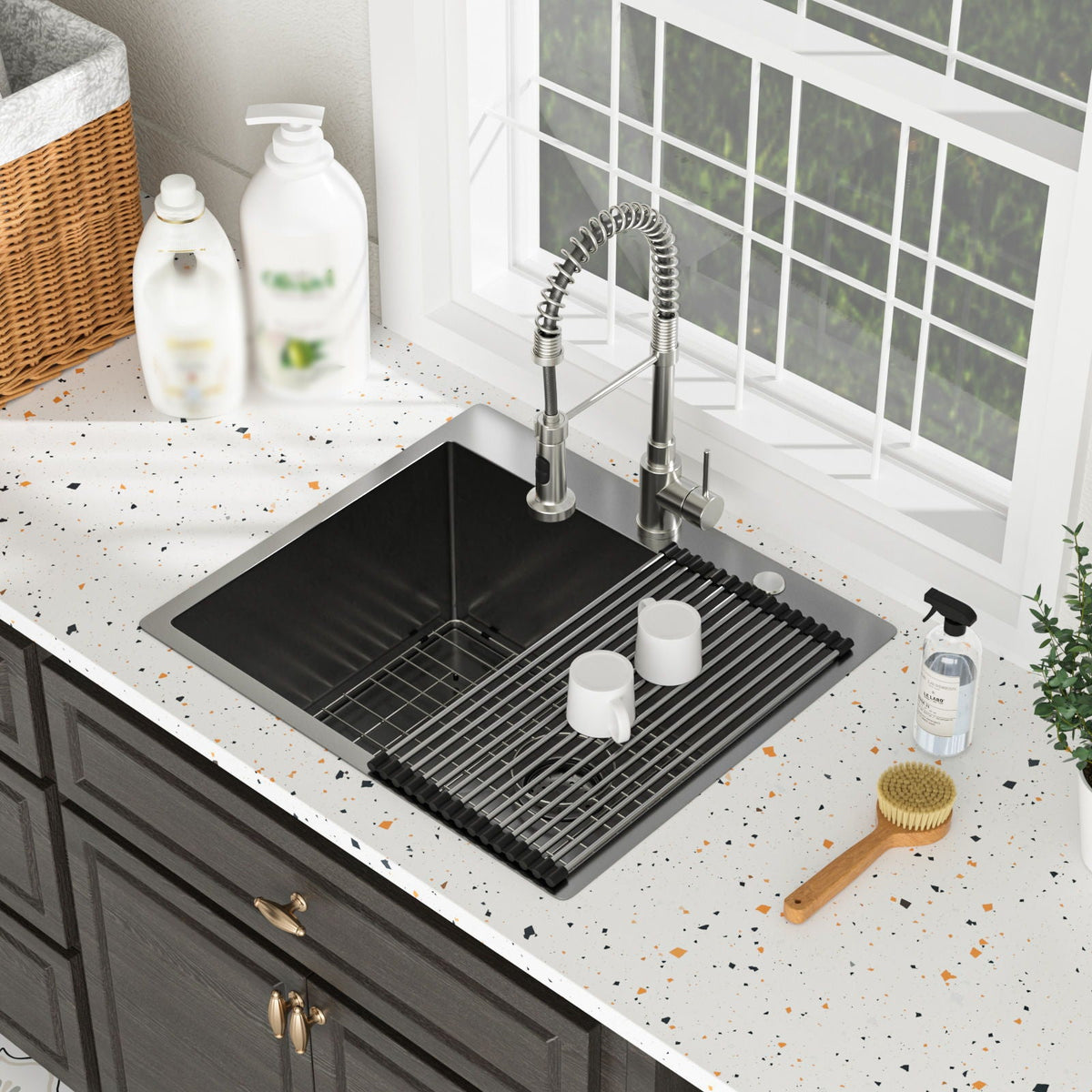 Topmount Kitchen Sink 16 Gauge Single Bowl with Nano Finish - Black