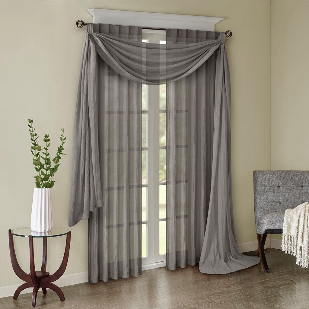Solid Crushed Curtain Panel Pair with Sheer Texture - Grey