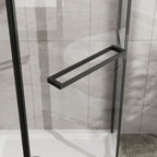 Neo Angle Frameless Shower Door with White Acrylic Shower Base - Matte Black