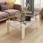 Modern Rectangular Coffee Table with Glass Top and Storage Shelf - White, Gray, Dark Gray, Dark Brown