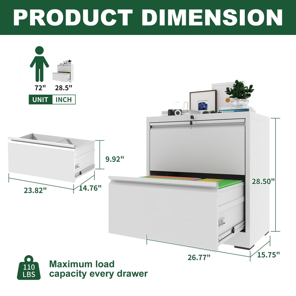 Premium Drawer Metal Lateral File Cabinet with Lock - Black or White
