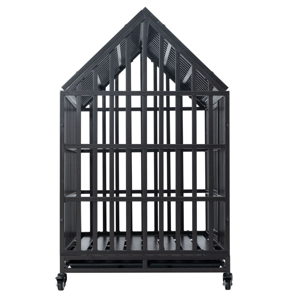 Heavy Duty Dog Crate with Lockable Wheels - Black