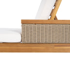 Solid Acacia Wood Sun Lounger with Waterproof Beige Cushions - Light Grey Wicker
